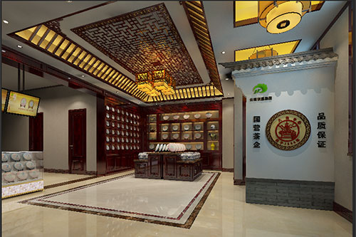 金平古朴典雅的中式茶叶店大堂设计效果图