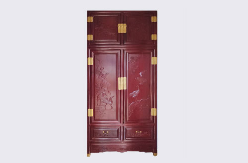 金平高端中式家居装修深红色纯实木衣柜